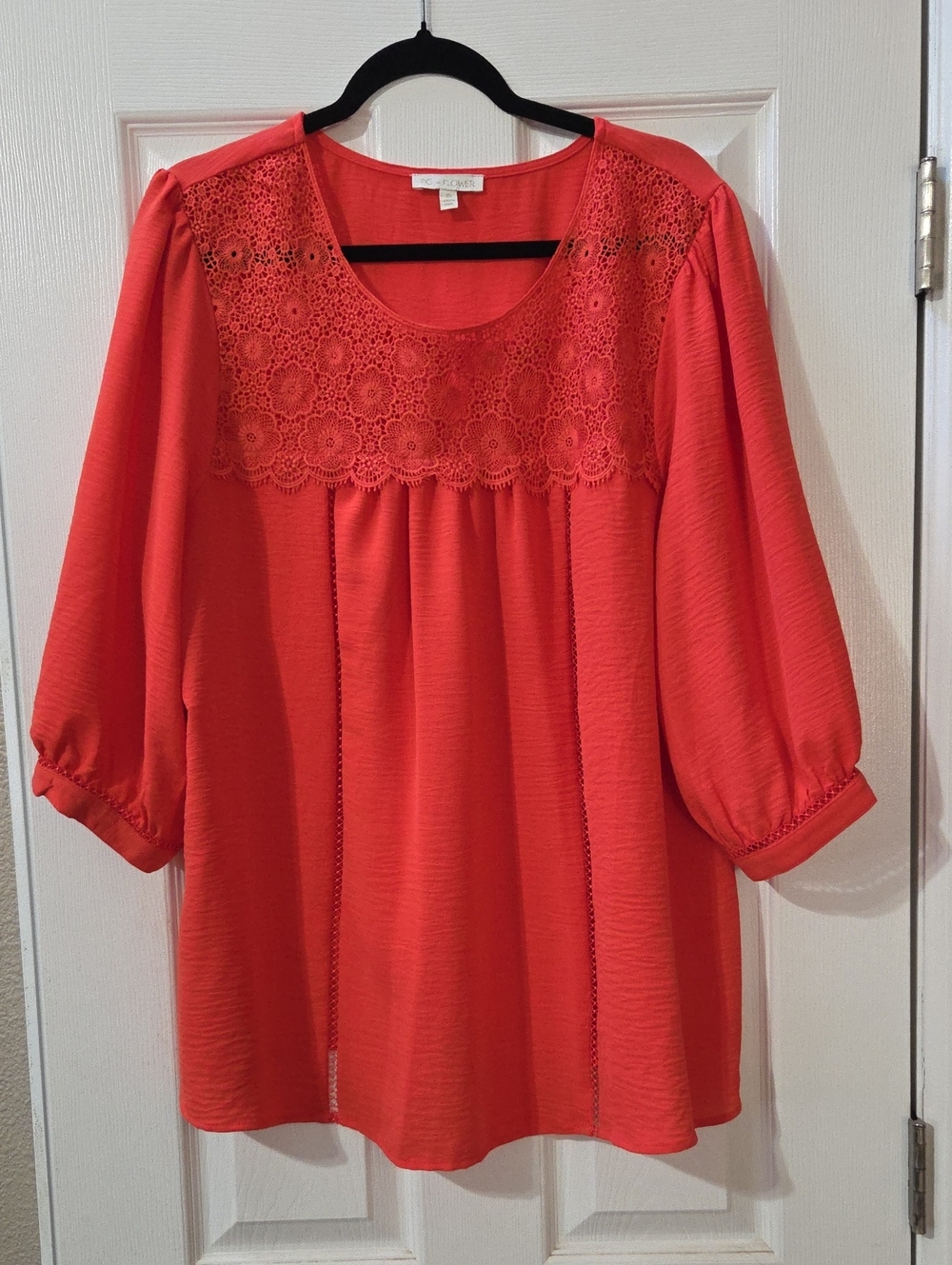 fig and flower Coral Lace Yoke Peasant Blouse